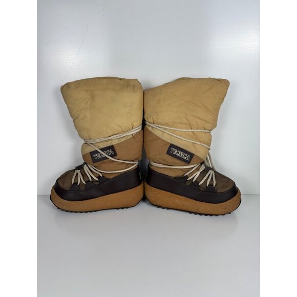 Vintage Tecnica Moon Boots Size 42-44 Beige & Brown Nylon Winter Snow Boots Ital - Picture 2 of 9